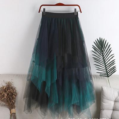 Jupe Longue Maille Multicouche Assortie Couleur Taille Haute pour Femmes Printemps Automne