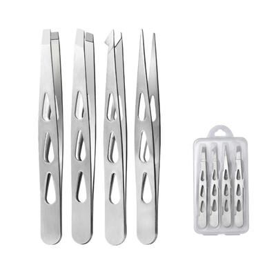 4PCS/Set Stainless Steel Eyebrow Tweezers Pointed Tip Multifunctional Eyelash Tweezers Oblique Mouth Portable