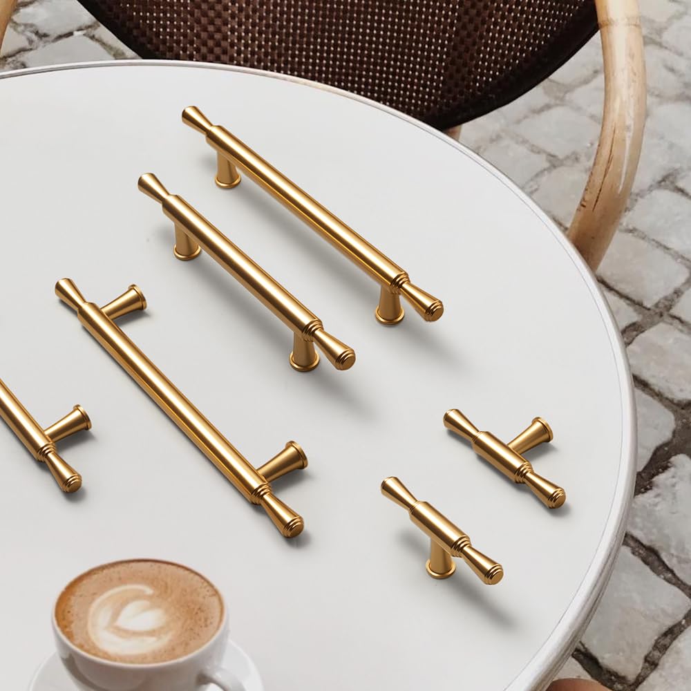Cabinet Handles 128mm Aluminum Alloy Kitchen Drawer Pulls Gold Finish 10-Pack for Kitchen Cabinets and Furniture