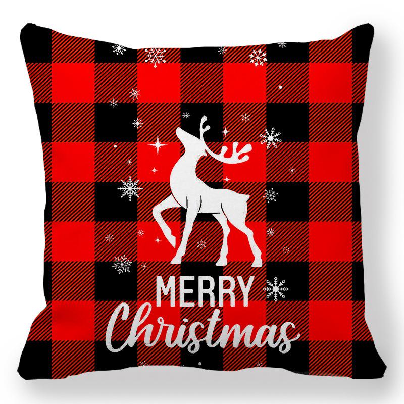 Christmas Red Checkered Pattern Digital Printing Short Plush Pillow Covers for Car Sofa Office Cushion Cover Home Goods