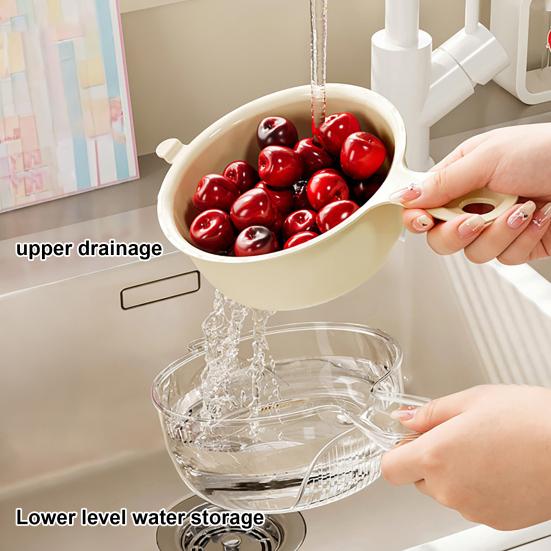 Drain Basket Double-Layer Vegetable Sink with Handle Fruit Bowl Comfortable Grip Strainer for Kitchen