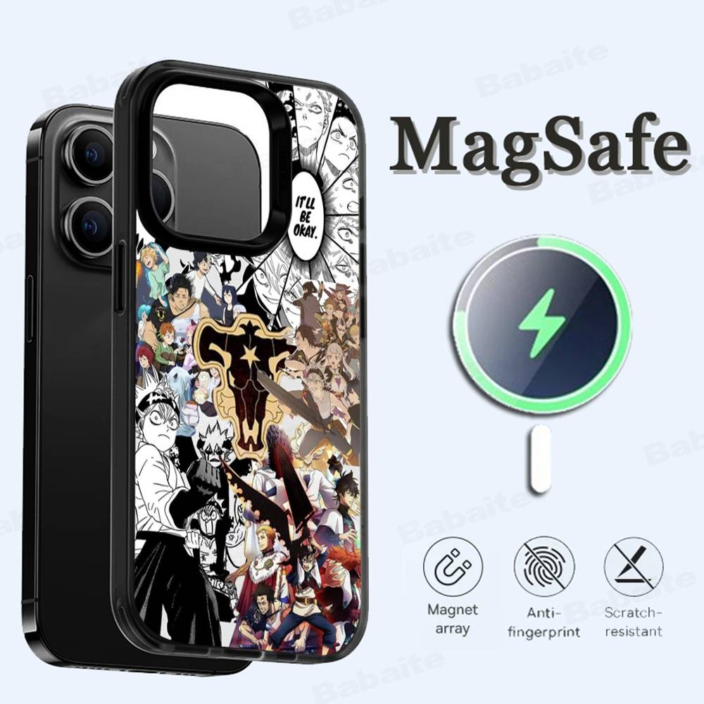 Anime Black C-Clover Phone Case Magnetic Case For IPhone 16 14 13 12 11 15 Pro Max Plus For Magsafe Wireless Charge Cover