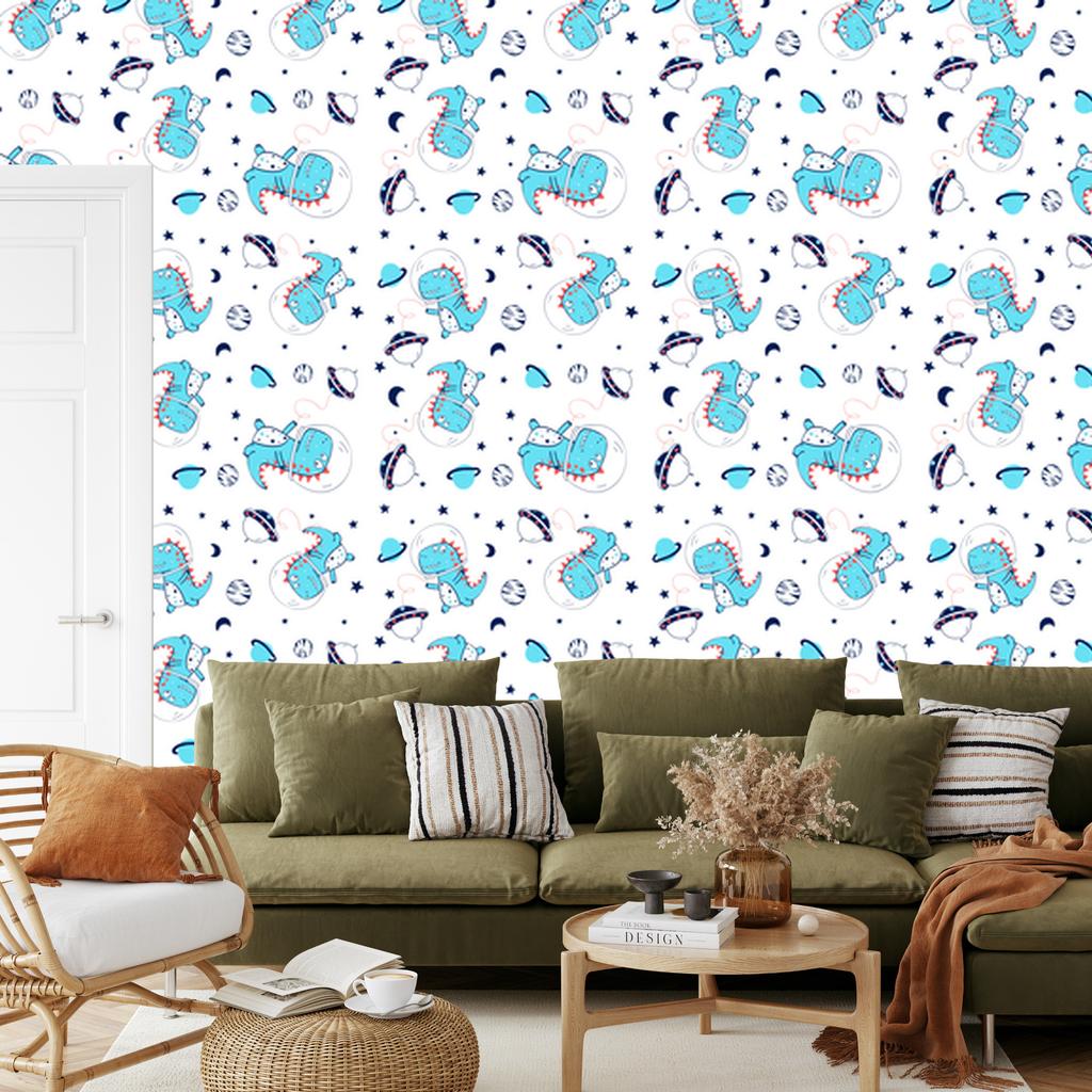 Dinosaurs Stars Moons Wallpaper for Living Room and Bedroom 50x1000