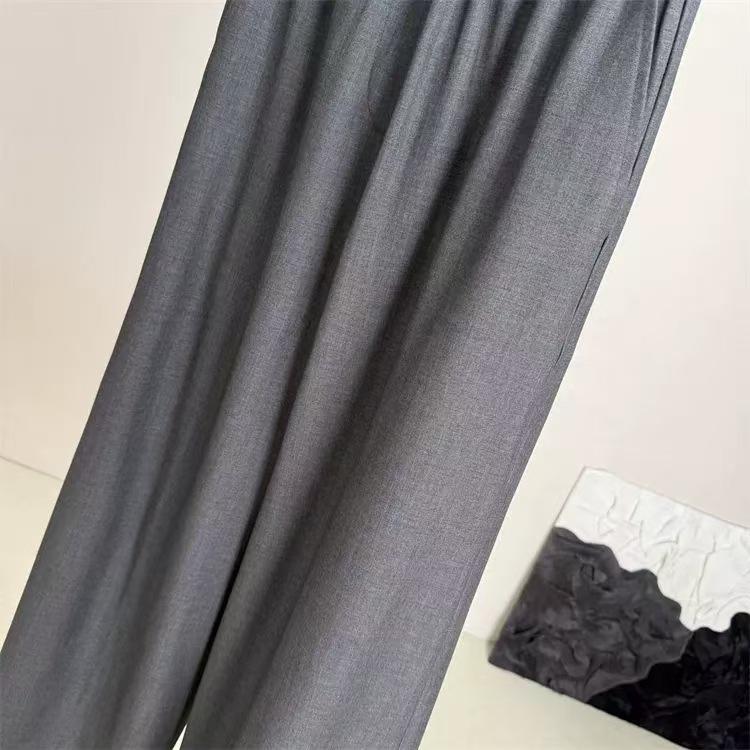 Versatile Grey Wool Blend Wide-Leg Pants with Elastic Waist