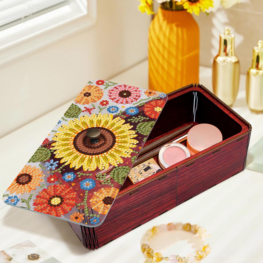 DIY Diamond Art Wooden Storage Box with Lid Diamond Art Storage Case Unique Office Desk & Vanity Organizer
