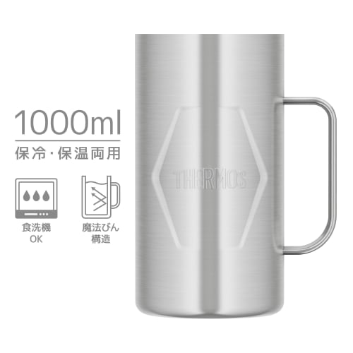 Thermos Vacuum Insulated Mug, 1L, Stainless Steel, Dishwasher Safe, Thermos Flask Design, Keeps Beer Hot or Cold, JDK-1001 S2