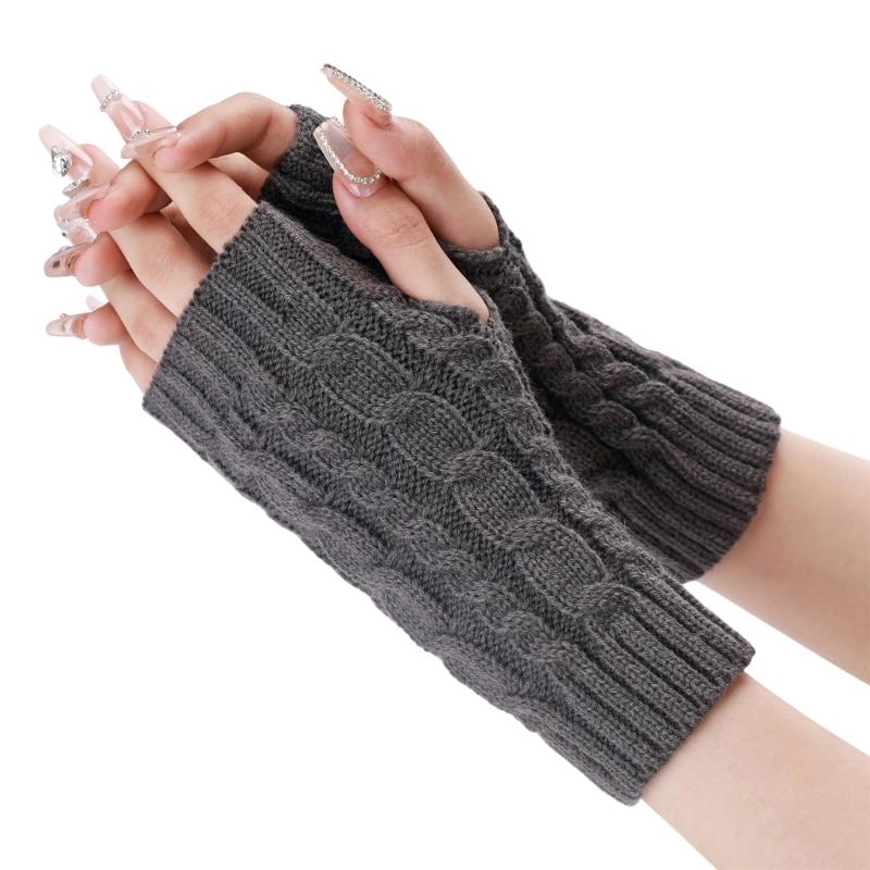 Comfortable Winter Arm Sleeves Fingerless Gloves Soft Acrylic Fibre Cable Knit Gloves For Outdoor Daily Use And Sport