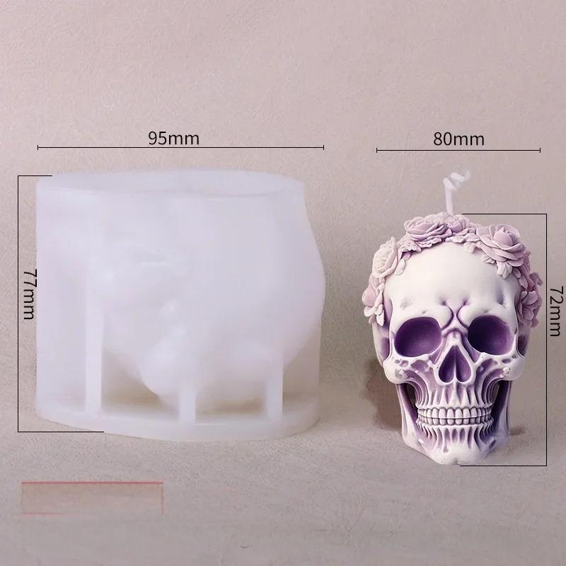 3D Floral Skull Candle Mold Halloween Skull Decor Craft Plaster Resin Cement Mold DIY Handmade Soap Plaster Cement Crafting Tool