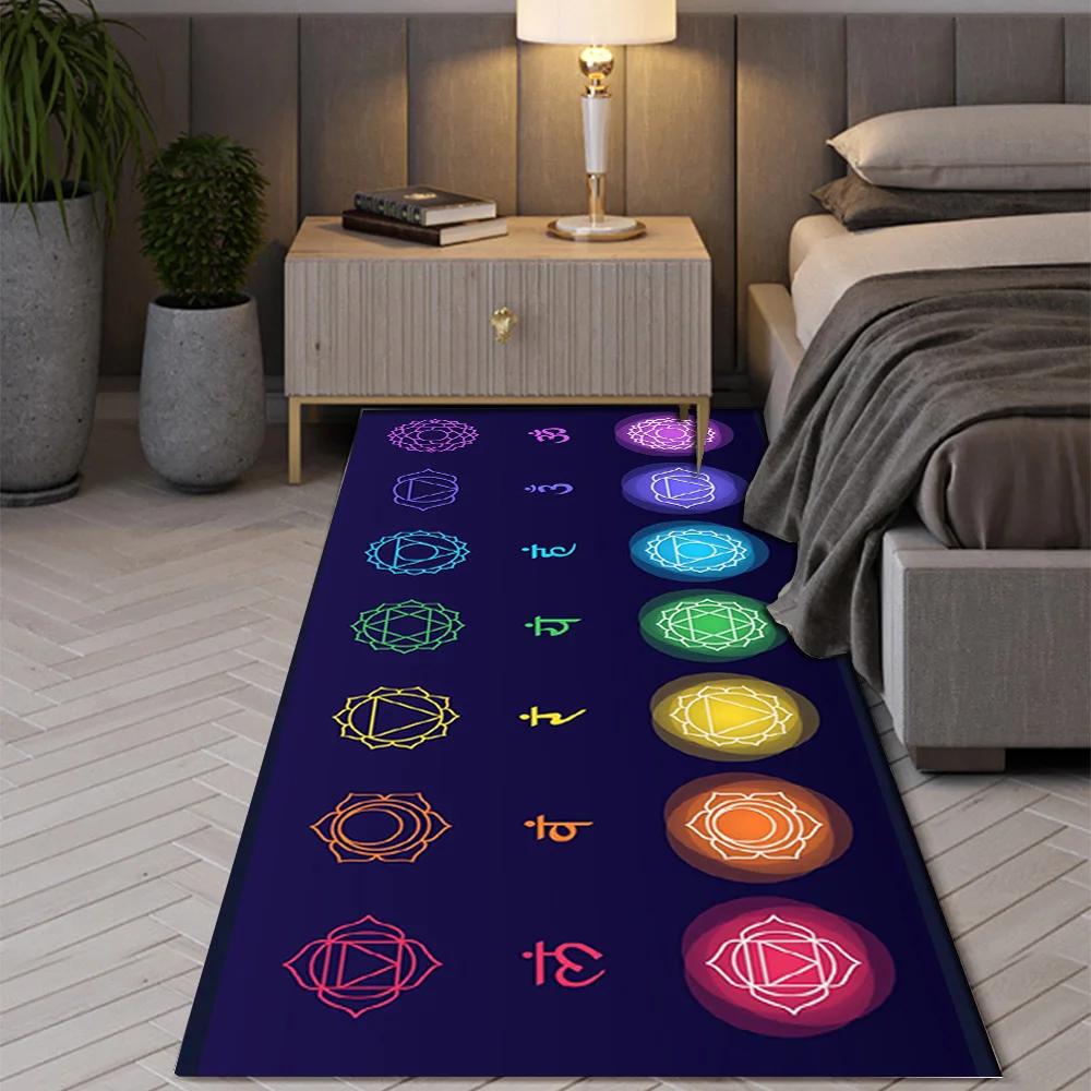 Bohemian Seven Chakras Carpet Multicolor Planet Butterfly Flower of Life Flower Suitable Bedroom Room Floor Decor Anti-slip Rugs