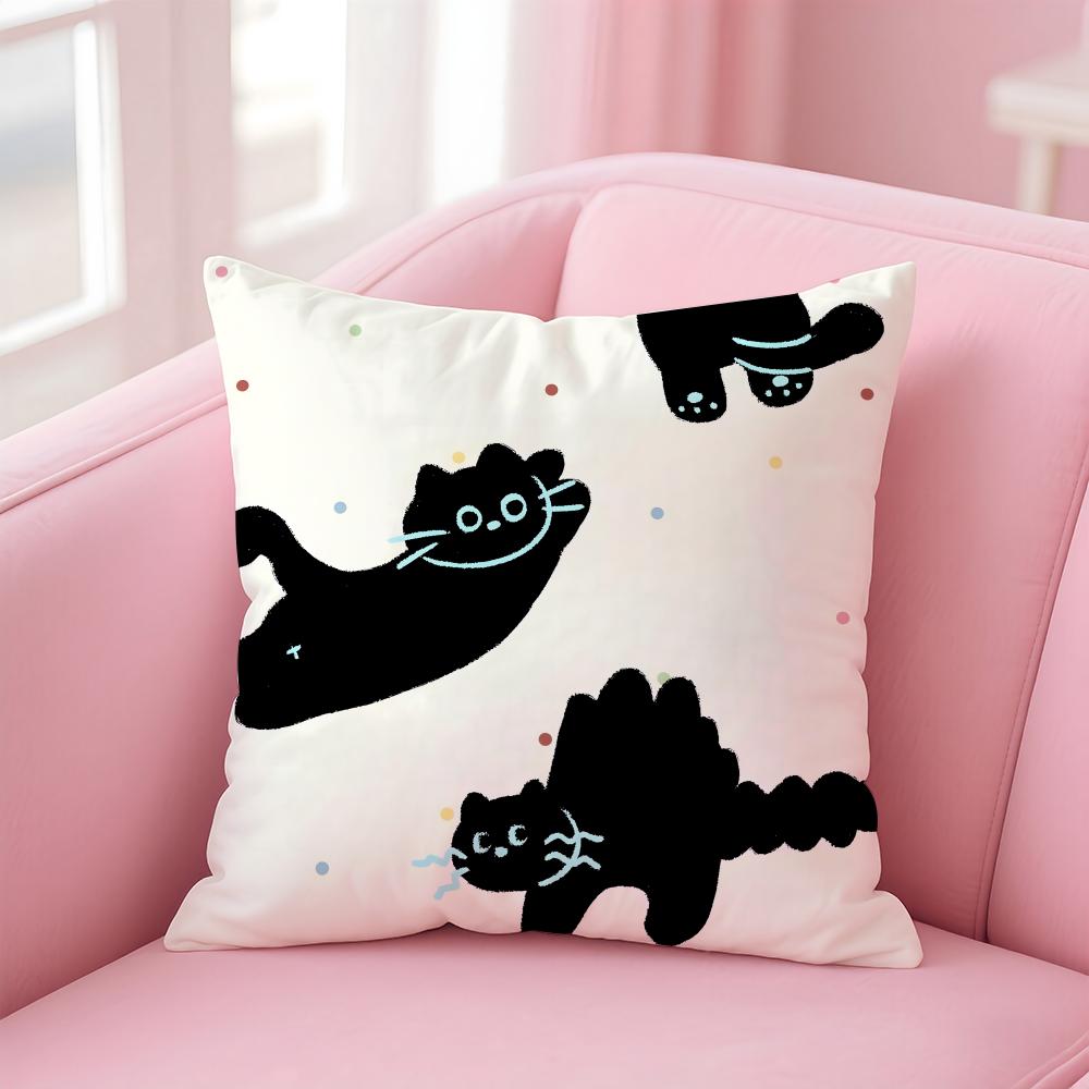 Cute Cartoon Cats Animations Cushion Cover Pillowcase Short Plush Invisible Zipper Room Sofa Cushion Cover