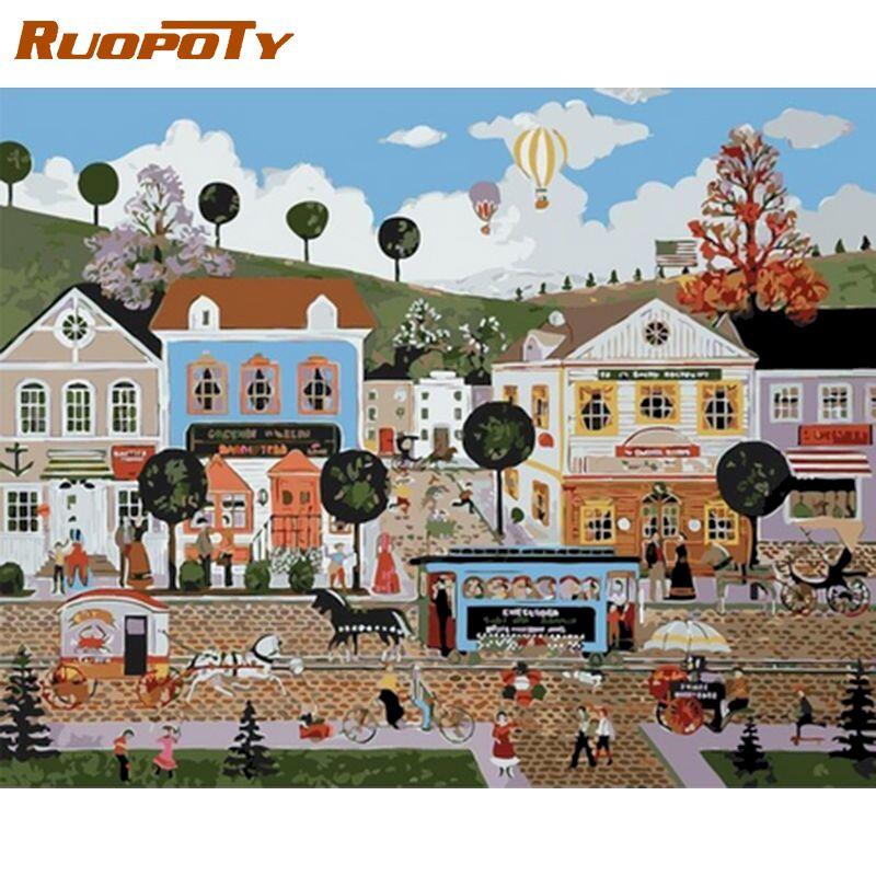 

Ruopoty City Scenery DIY Картина за номерами Акрилова фарба Landsacpe НА полотні Paitning ручний розпис для настінного мистецтва 40x50CM 40x50CM NO Frame