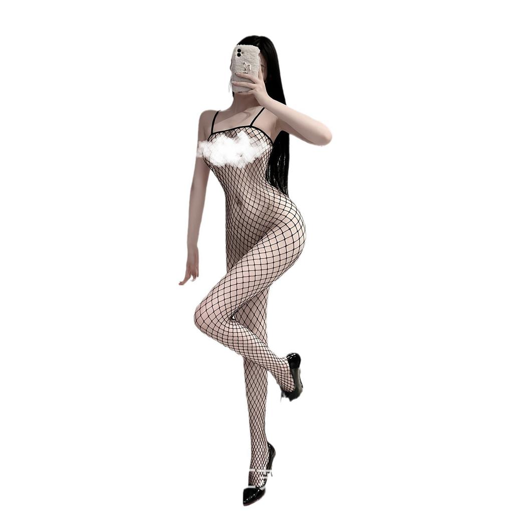 Sex Stockings New Sexy Free-release Open File Fully Transparent Hollow Fishing Net One-piece Underwear Black Silk Temptation