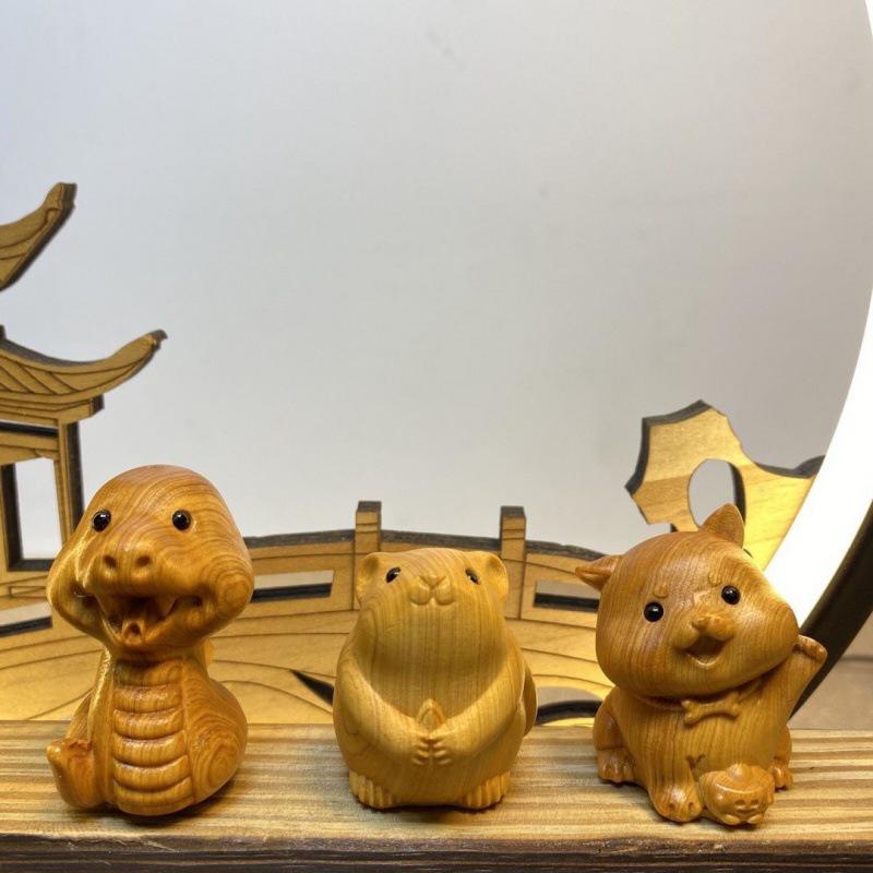 Chinese Zodiac Wood Carving: Radish Rabbit Pendant & Desktop Ornament