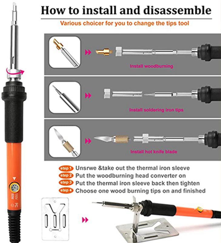 86-Piece Wood Burning Kit: 60W Adjustable Temperature Soldering Iron Set with Embossing, Carving, and Colored Pencils