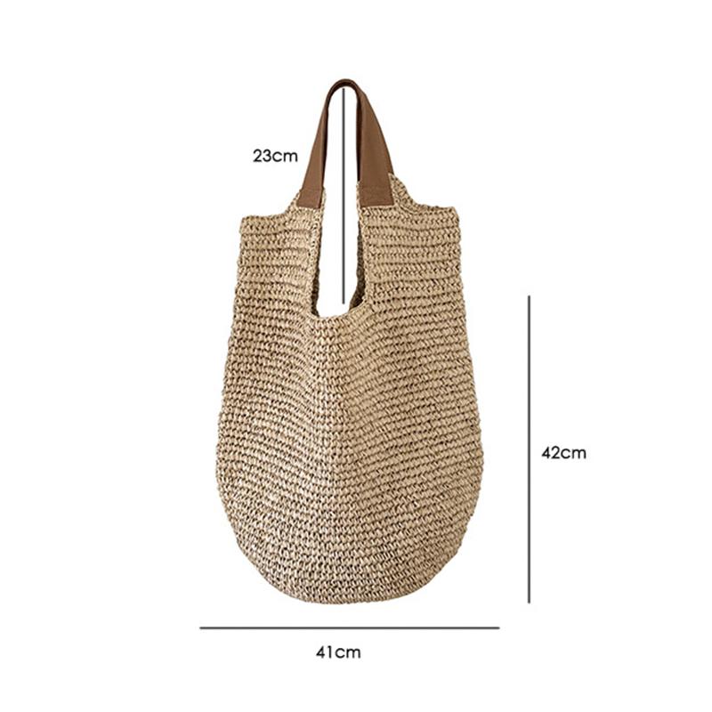 Borsa a Spalla Intrecciata Fatta a Mano Vintage da Spiaggia Estiva Rattan Rattan Borse da Shopping Bohémien da Donna per Viaggio Estivo Vacanza Tote Casual
