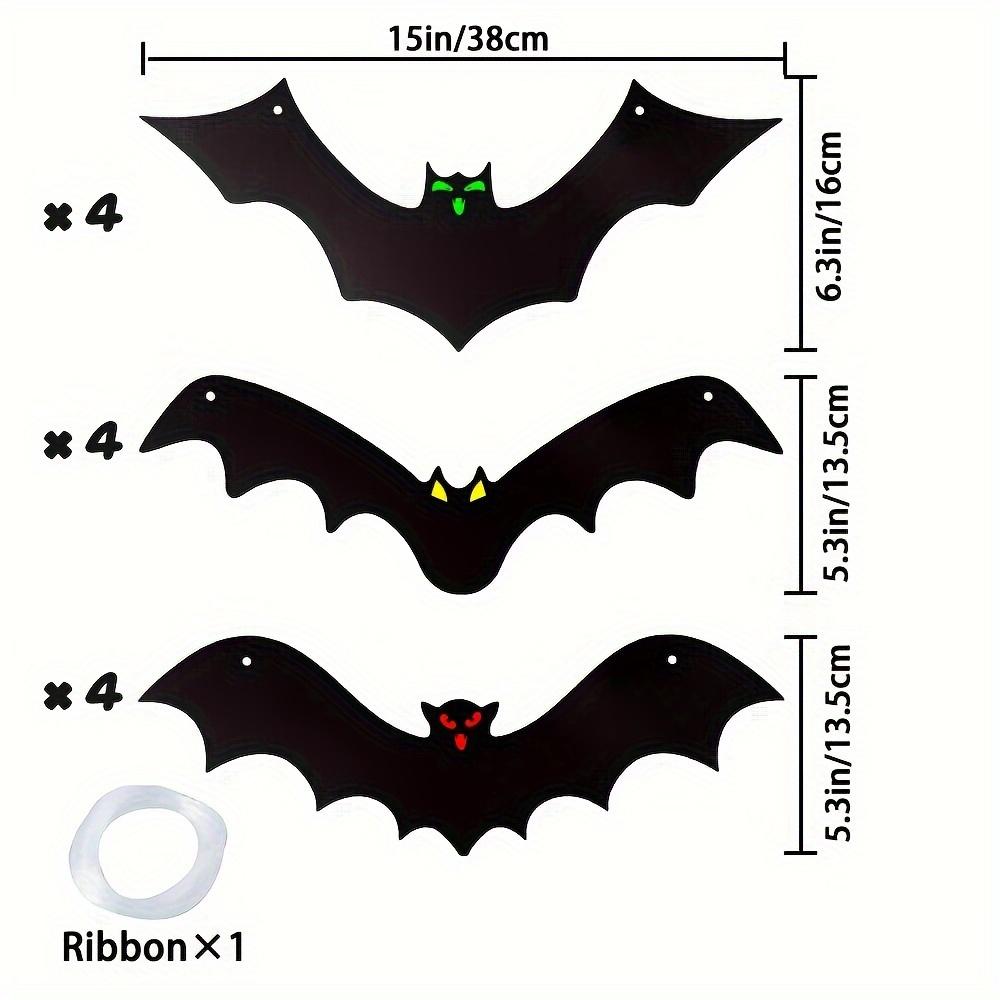 12 SZT. Wisząca Dekoracja Nietoperza na Halloween - Plastikowy Latający Nietoperz ze Świecącymi Oczami na Zewnątrz Drzwi Wejściowe Patio Drzewa