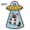 Cat Shaped Brooch Enamel UFO Metal Brooch, Aliens Ship Kitten Badge Pin, Clothing Bag Scarves Hat Accessories for Men Women Lapel Pin