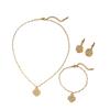 Elegant Four Leaf Clover Jewelry Set Women Gold Plated Stainless Steel Necklace Bracelet Earrings With Water Wave Chain