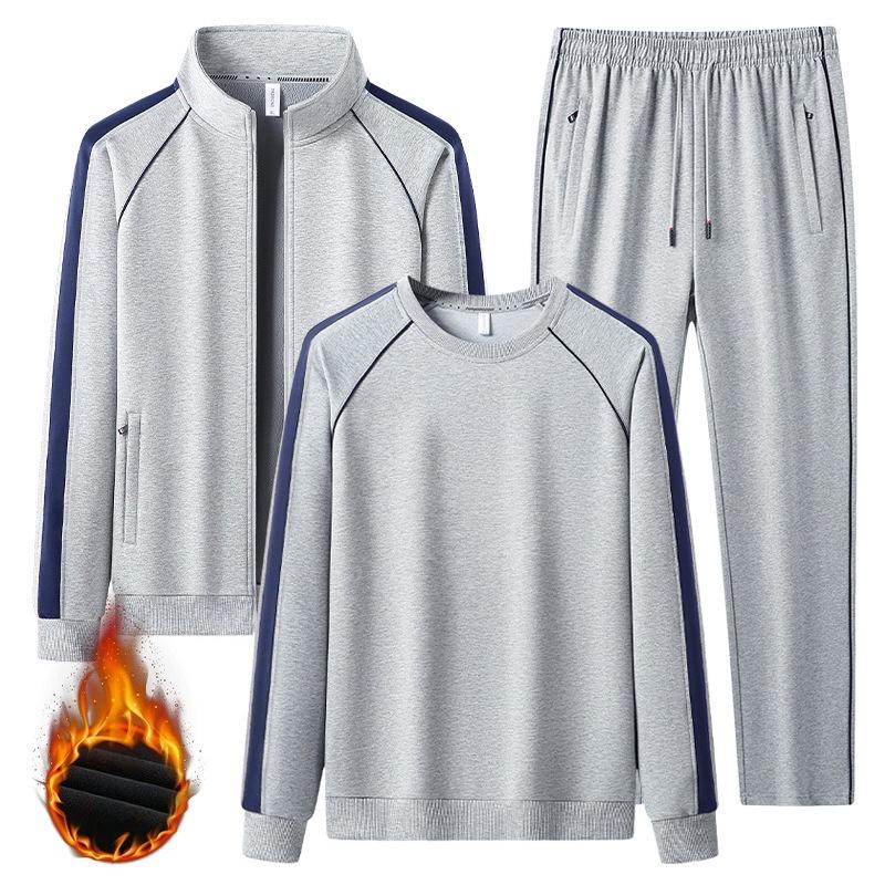 Autumn Winter Sports Set Plus Velvet Jacket+Hoodie+Pants 3Pcs Set Casual Tracksuits Men's Fleece Warm Sweatshirt Set