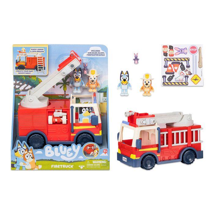 Camion De Pompiers - Bluey - Figurines Bingo Et Bluey - Autocollants Inclus - Tuyau D'extinction - 3 Ans Et Plus