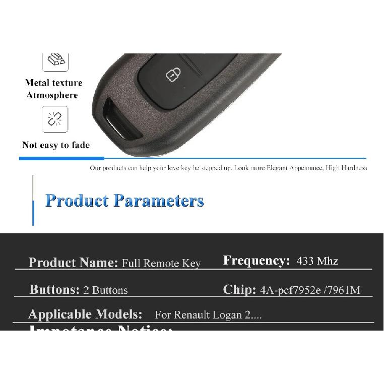 jingyuqin 2Button 433MHz PCF7961M 4A Chip Flip Remote Key for Renault Dacia Logan 2 II 2018 2019 2020 FSK Car Key Fob Control