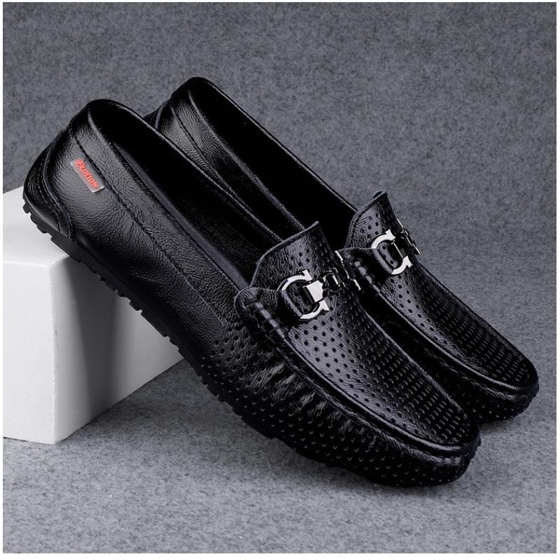 Live Stream Popular Men's Leather Doudou Shoes Spring New Casual Lazy Shoes One Pedal Driving Shoes British Leather Shoes