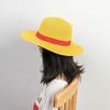 Yellow Straw Hat with Red Perfect for Costume Photo and Everyday Sun Protection Ribbon. Cosplay, Parties, Shoots, Wear. Included. Diameter 35cm.