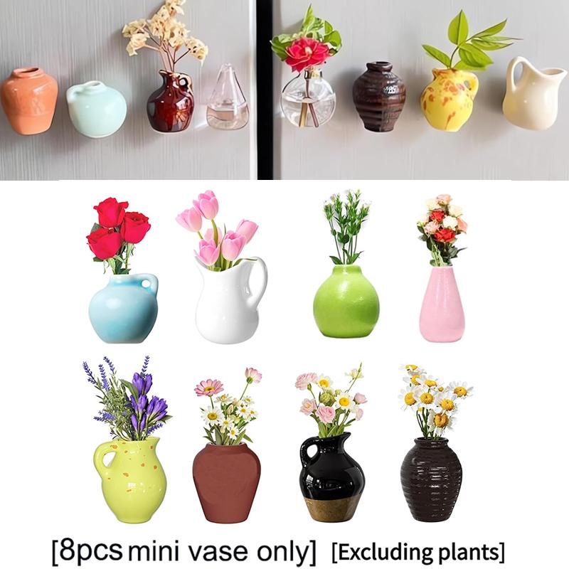 5/8Pcs Mini Plastic Vases Magnets Set Strong Magnetic Bud Vases for Fridge Decoration And Office Use No Plant Included