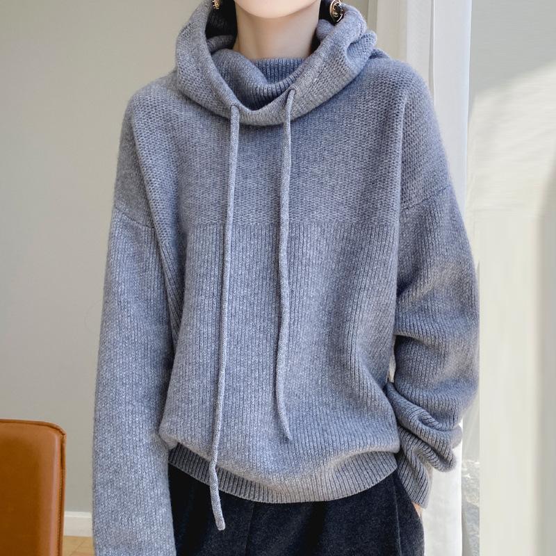 Harajuku Solid Color Soft Hooded Sweater Autumn Winter Casual Oversized Knitted Sweaters Tops for Women Thick Bottoming Pullover