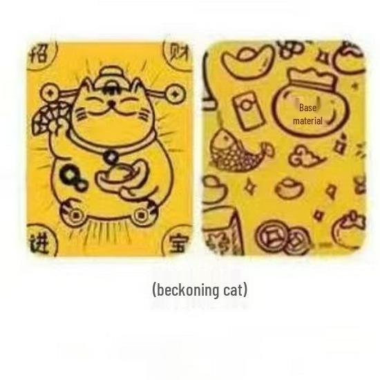 Gold Foil Lucky Cat & God of Wealth Phone Sticker – Prosperity Charm, Treasure Vault Gift