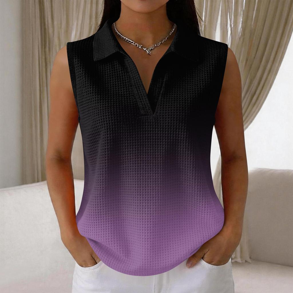Women's Fashion Casual Print Knit Collared Sleeveless Tank Top