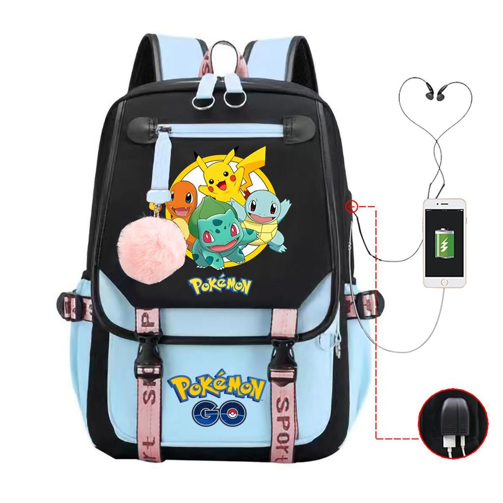 Contrasting Color Neutral Universal Schoolbag Cute Cartoon Print Primary And Secondary School Students Spine Protection Double Shoulder Usb Backpack