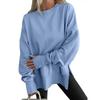 Loose Fleece Sweatshirt Round Neck Side Split Long Sleeve Casual Top For Women