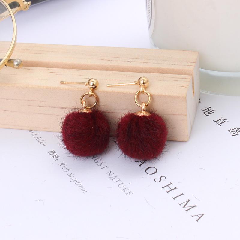 

E259 Серьги-шарики в корейском стиле осень/зима - милые конфетные цвета вино красного