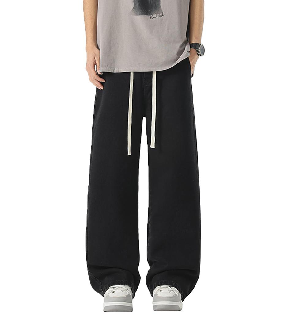 F fasnlido Wide Leg Denim Jeans with Elastic Straight Available in Sizes Men's Waist, Fit, S-3XL (3XL Black)