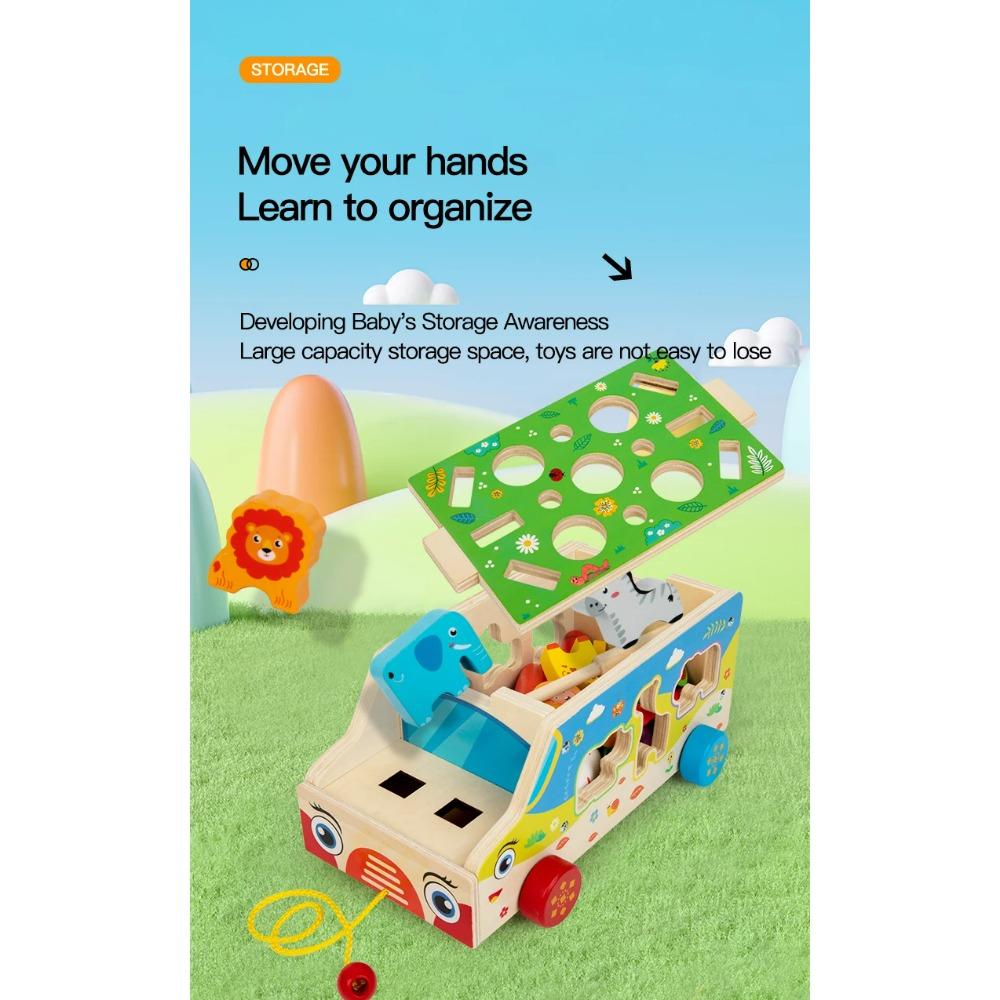 Children's Wooden Multi Functional Animal Shape Matching Toy Puzzle Pulling Carrot Game Baby Fishing Cart Building Blocks