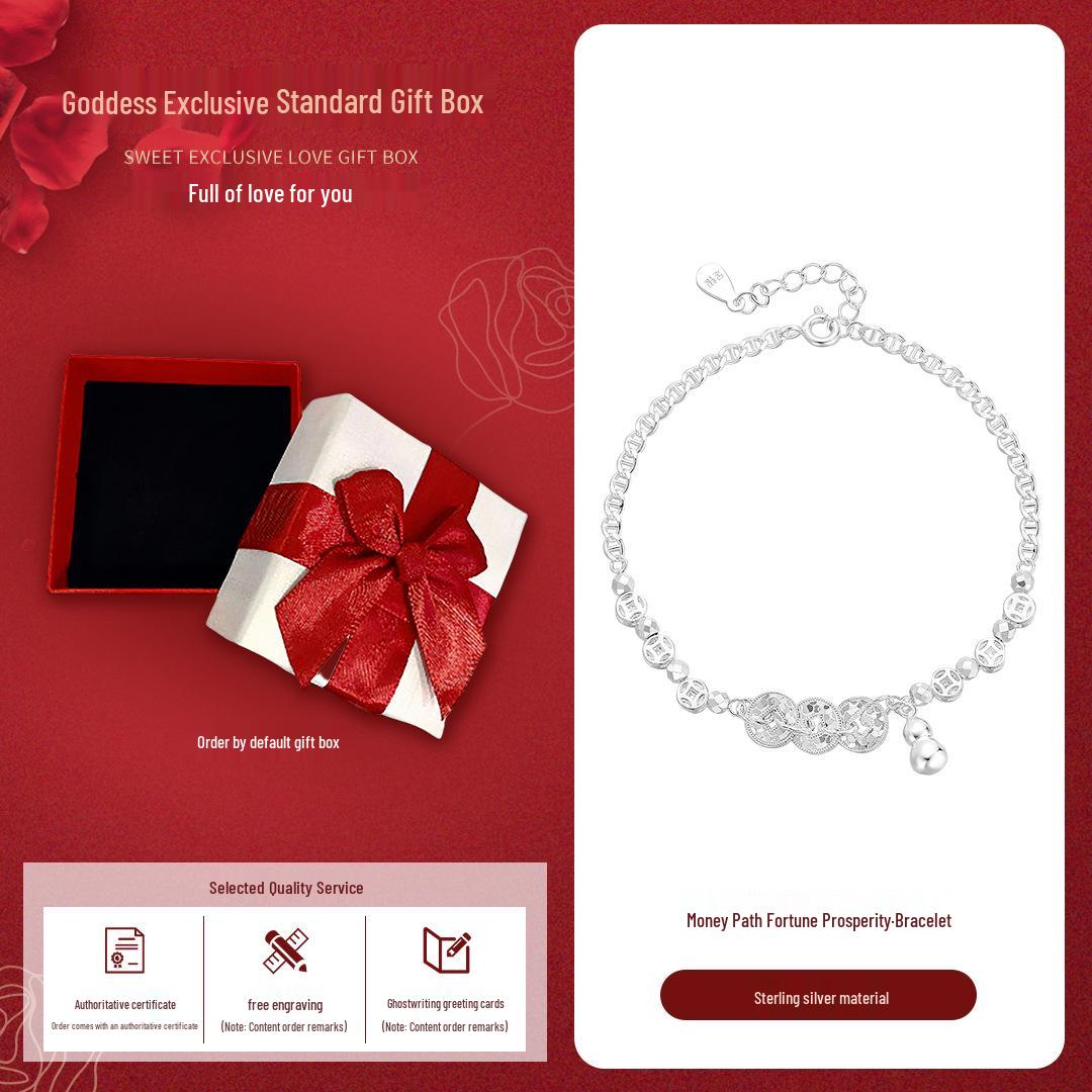 

Five Emperors Coin & Gourd Sterling Silver Bracelet - Women s Light Luxury Qixi Gift Pure Silver SL012211