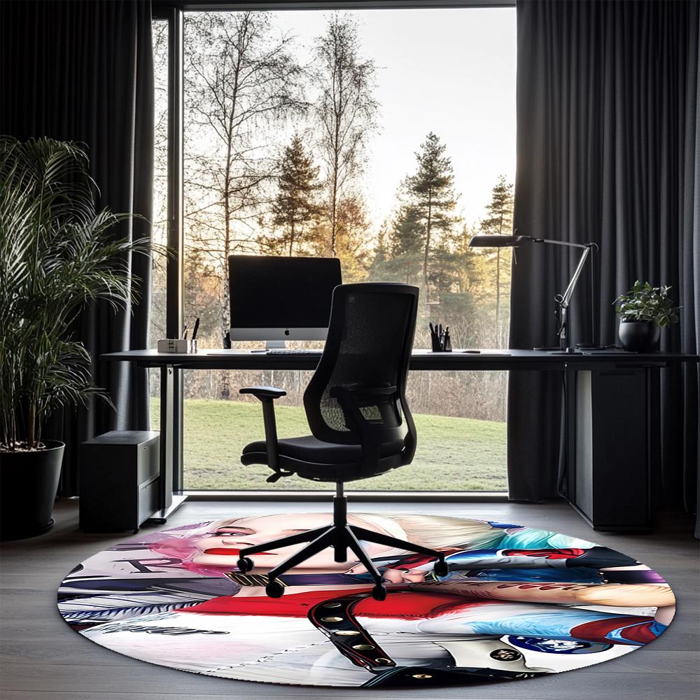 Harley Quinn Printed Round Rug Carpet Chair Rug Area Rug Entryway Doormats,for Office Chair Living Room Bedroom Kitchen Room.