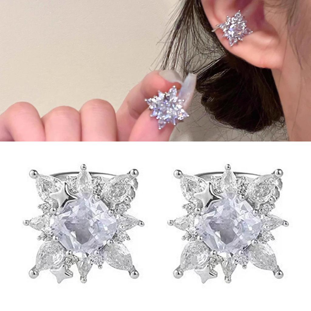 Zircon Star Clip On Earrings Fashionable Rhinestones Geometric Ear Cuff Stylish Ear Accessories for Fashion Enthusiasts