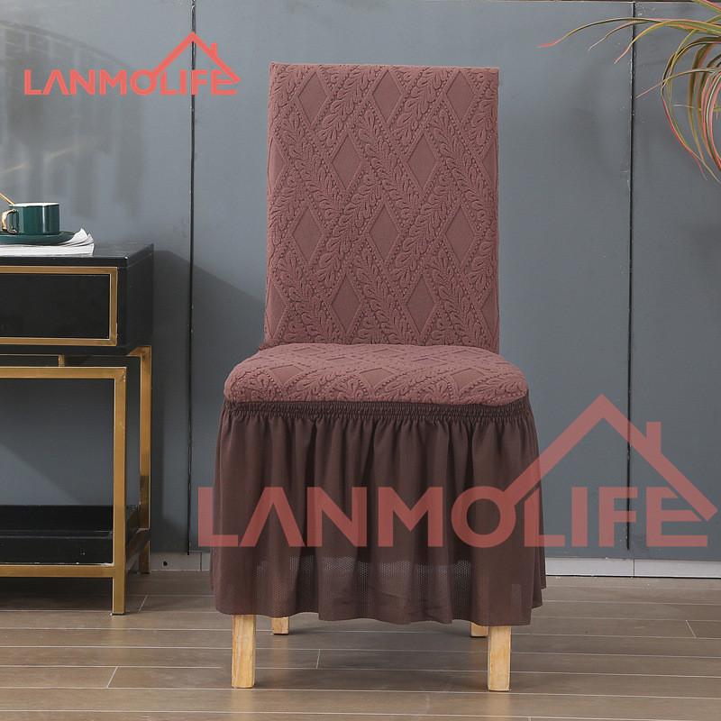 

Новый чехол для стула с жаккардовым краем и юбкой, однотонный европейский ротанговый чехол для стула для отеля, обеденного стула, эластичный чехол для стула для дома кофейный