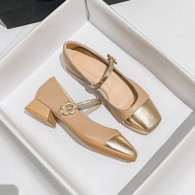 Coarse Heel Single Shoes Women's Spring and Autumn New Shallow Mouth Square Head Grandma Shoes with Skirt Fairy