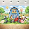 Cartoon Bauernhoftiere Traktor Fotografie Hintergrund Scheune Windmühle Kinder Bauernhof Thema Geburtstagsparty Foto Banner