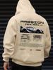Trendy Digital Graphic Men's Hooded Sweatshirt, Car-themed Design, American Casual Sports Long-sleeved Shirt