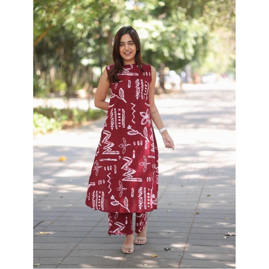 Floral Printed Sleeveless Top Kurti Palazzo Set Indian Women's Kurta Cord Set