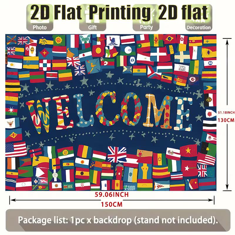 2D Global Country Flags Welcome Photo Booth Background Cloth
