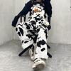 Mono de Vaca Estampado para Mujer Negro Blanco Cuadros Overoles Casuales Harajuku Pantalones Holgados Hip-hop