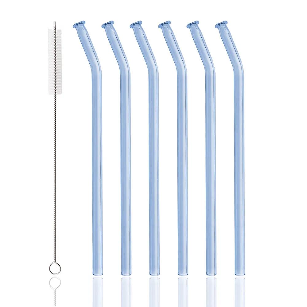 8mm High Borosilicate Glass Straw 7Pcs/Set Reusable Eco Friendly Drinking Straws Set Bubble Tea Smoothies Bar Accessories
