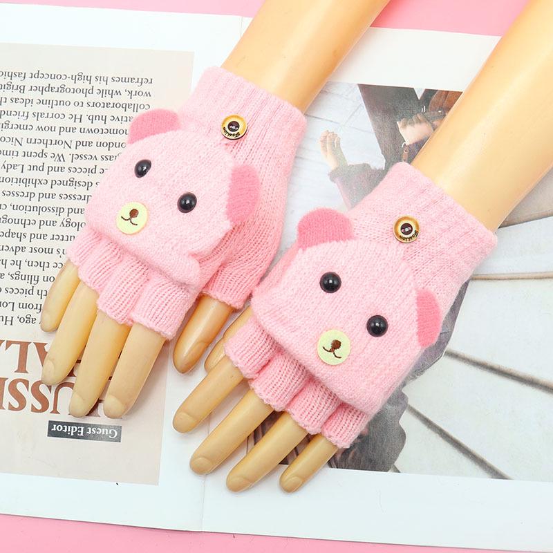 Children's Winter Wool Flip-Top Gloves - Warm, Cartoon Design for Elementary Boys & Girls