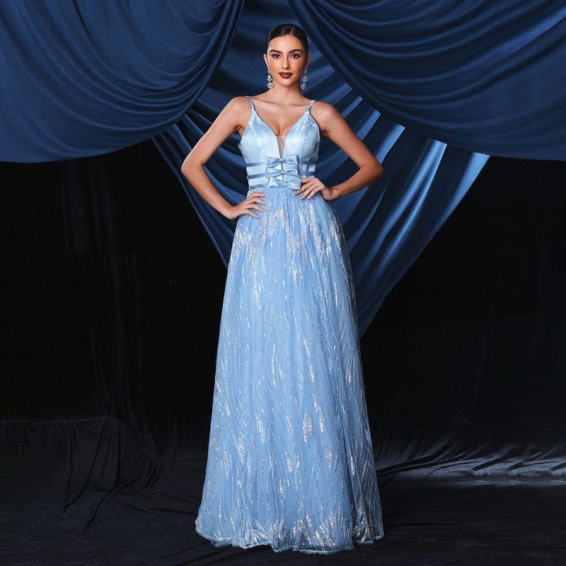 

Cross-Border European and American Style High-End Elegant Long High-Quality Evening Gown with a Large Hem, Bridesmaid Dress, Party Dress Blue S