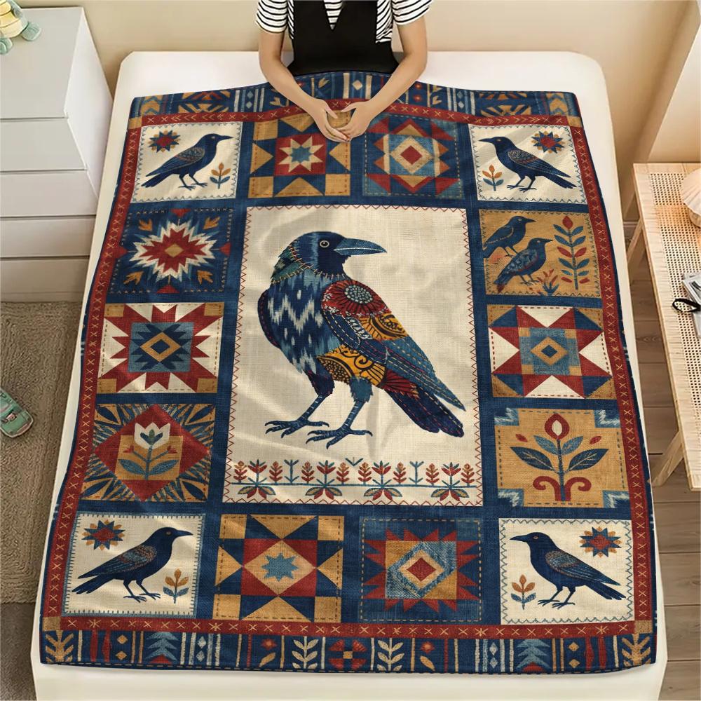 Crow Print Flannel Blanket, High quality Comfortable for All Seasons, Home Decor, Warmth and Comfort, Perfect for Christmas Gifts47